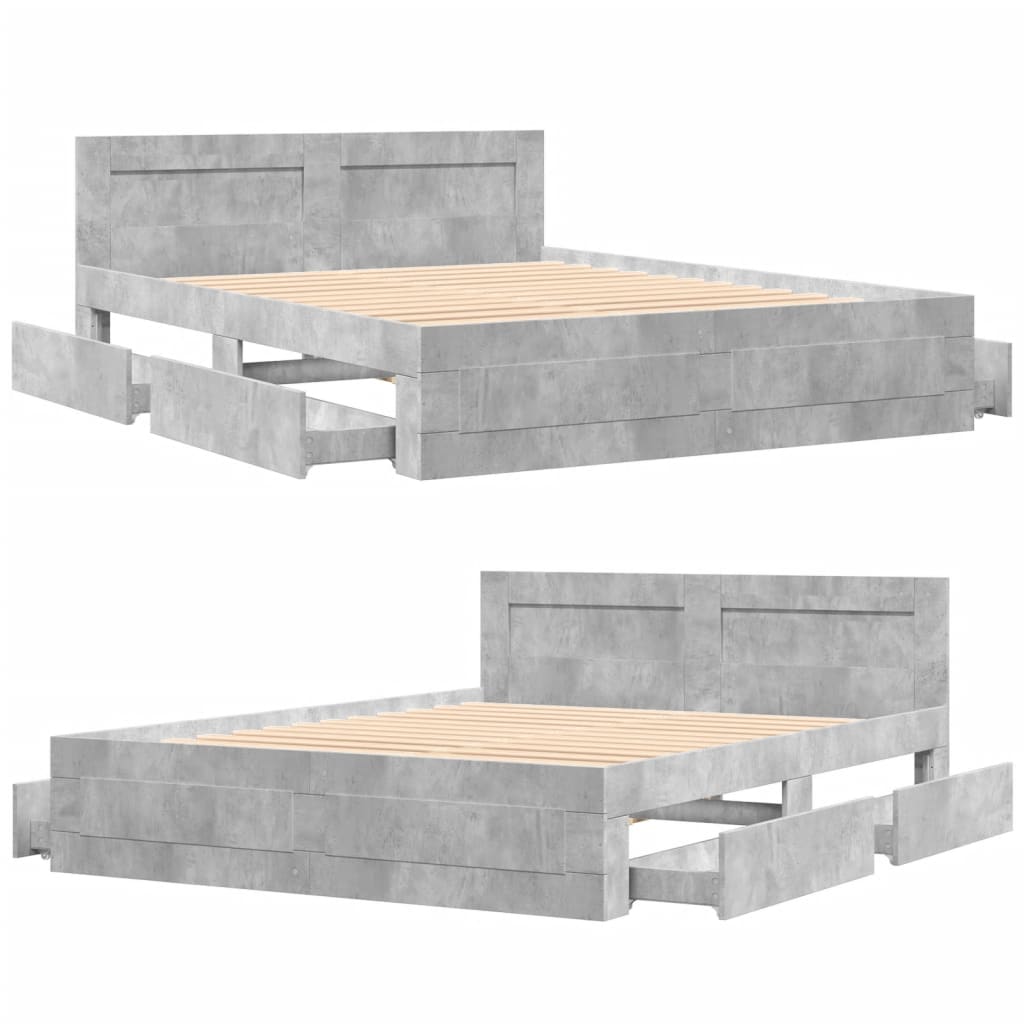 Modern Wooden Queen Size 160cm Bed Frame Base With Headboard & Storage Drawers
