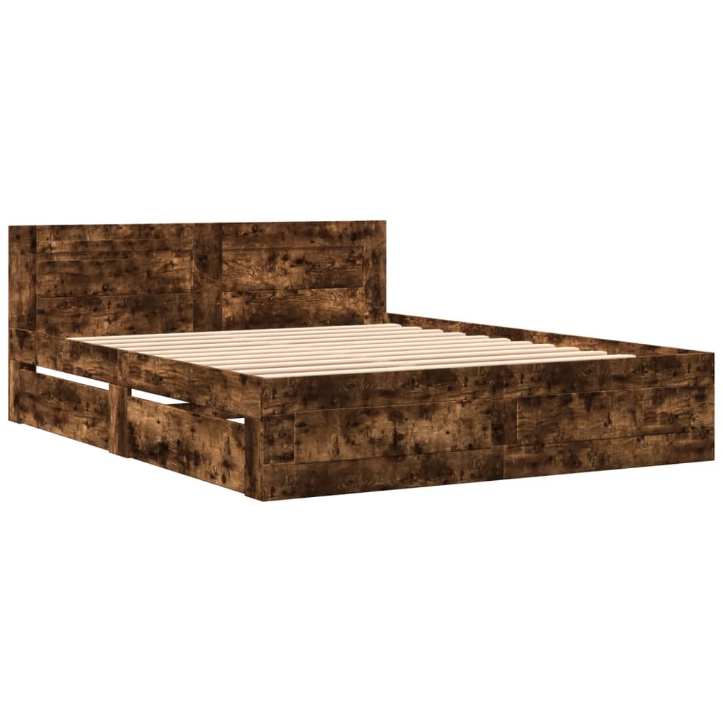 Modern Wooden Queen Size 160cm Bed Frame Base With Headboard & Storage Drawers