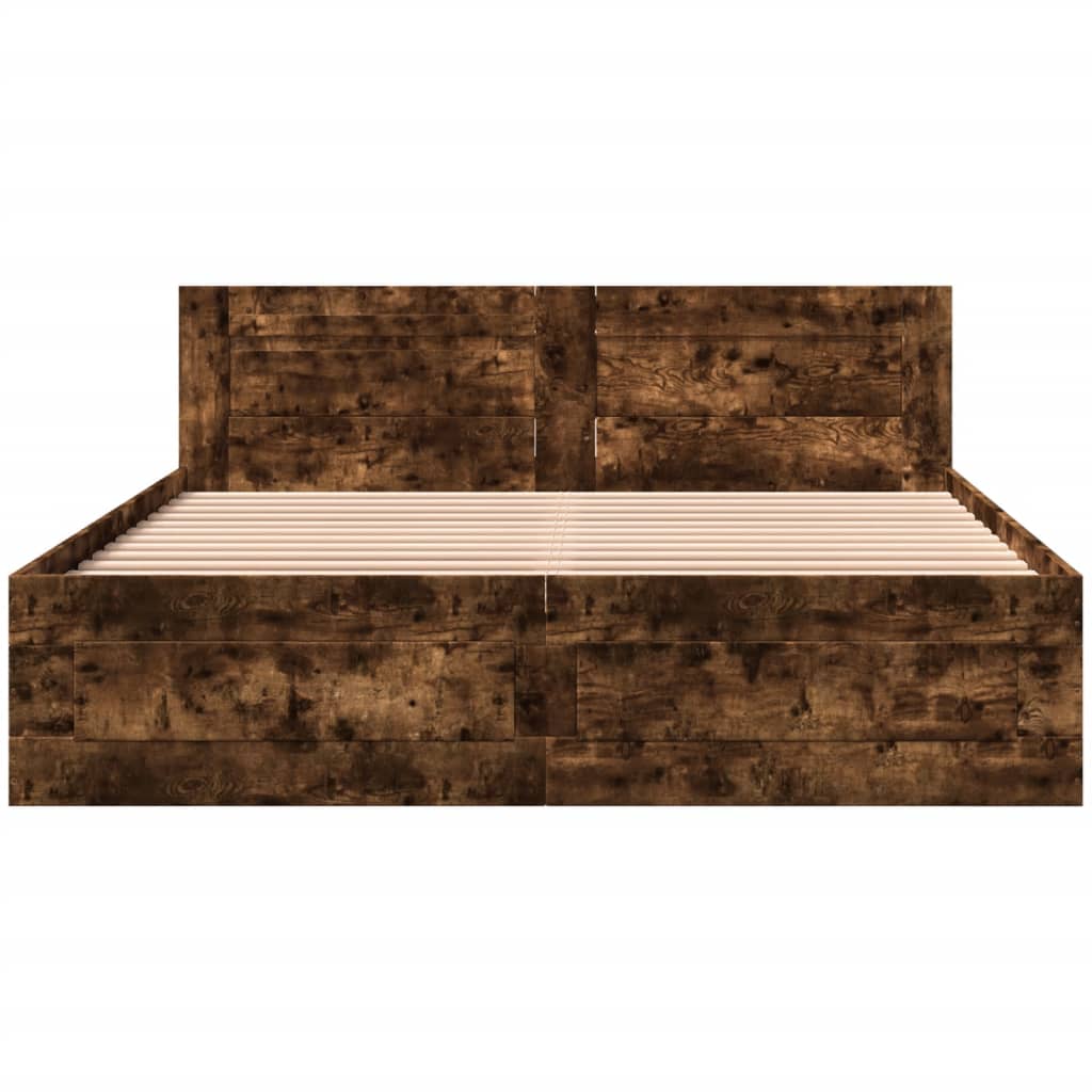Modern Wooden Queen Size 160cm Bed Frame Base With Headboard & Storage Drawers