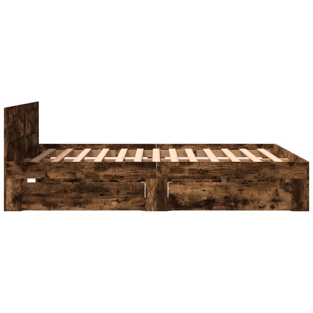Modern Wooden Queen Size 160cm Bed Frame Base With Headboard & Storage Drawers