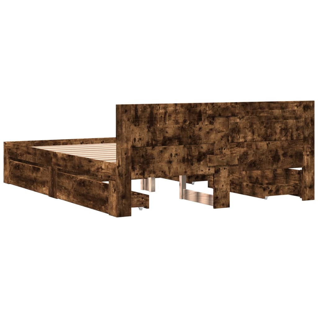 Modern Wooden Queen Size 160cm Bed Frame Base With Headboard & Storage Drawers