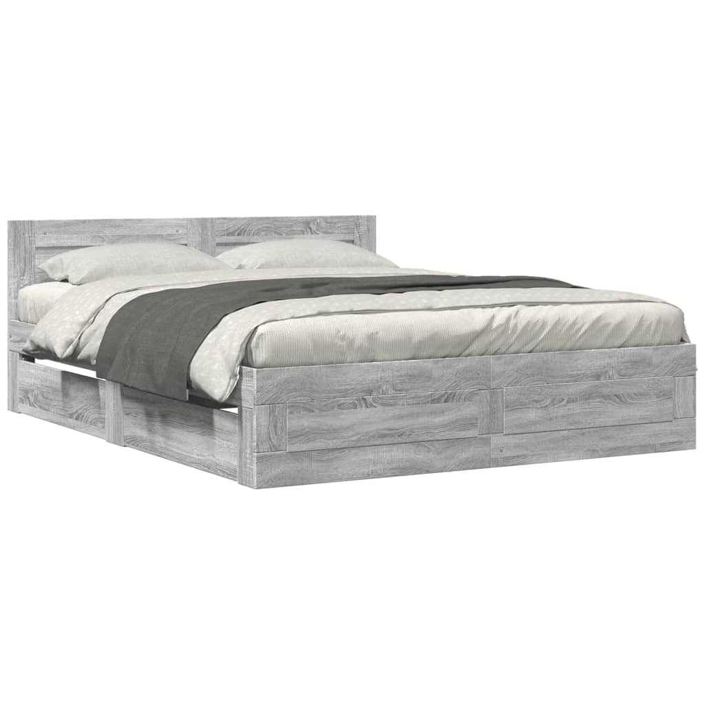 Modern Wooden Queen Size 160cm Bed Frame Base With Headboard & Storage Drawers