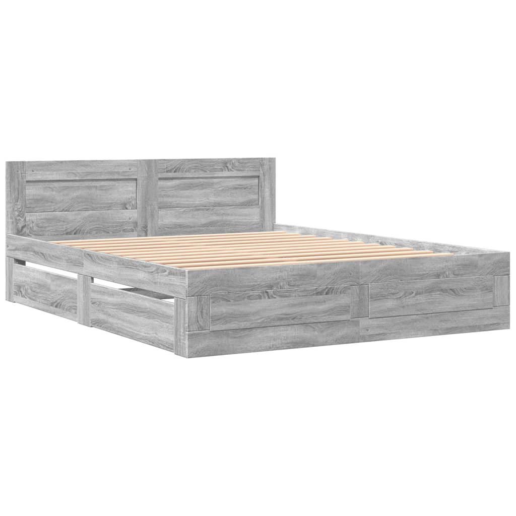 Modern Wooden Queen Size 160cm Bed Frame Base With Headboard & Storage Drawers
