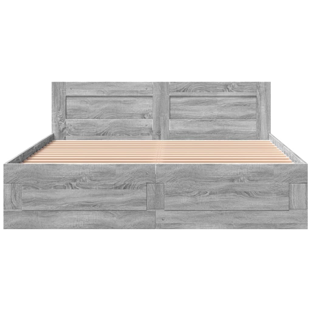 Modern Wooden Queen Size 160cm Bed Frame Base With Headboard & Storage Drawers