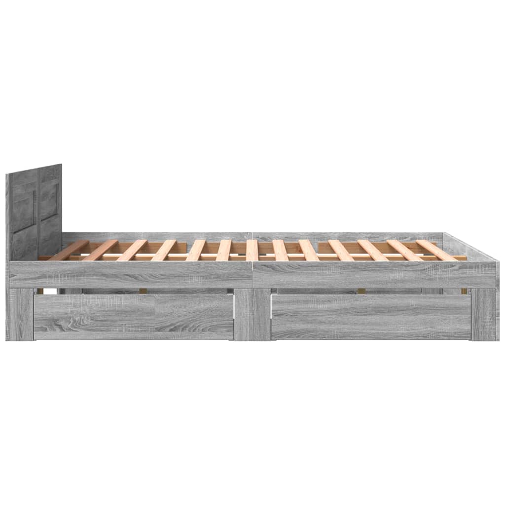 Modern Wooden Queen Size 160cm Bed Frame Base With Headboard & Storage Drawers