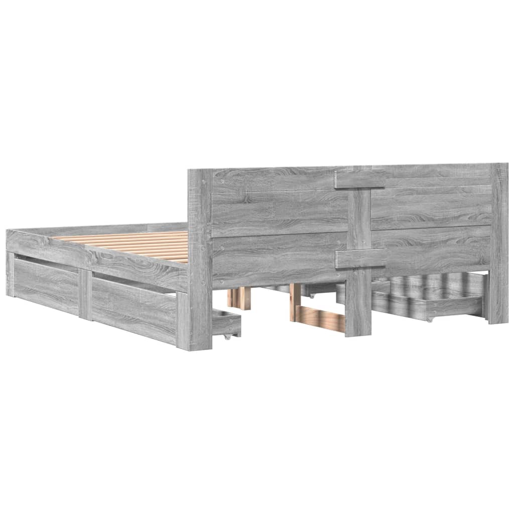 Modern Wooden Queen Size 160cm Bed Frame Base With Headboard & Storage Drawers