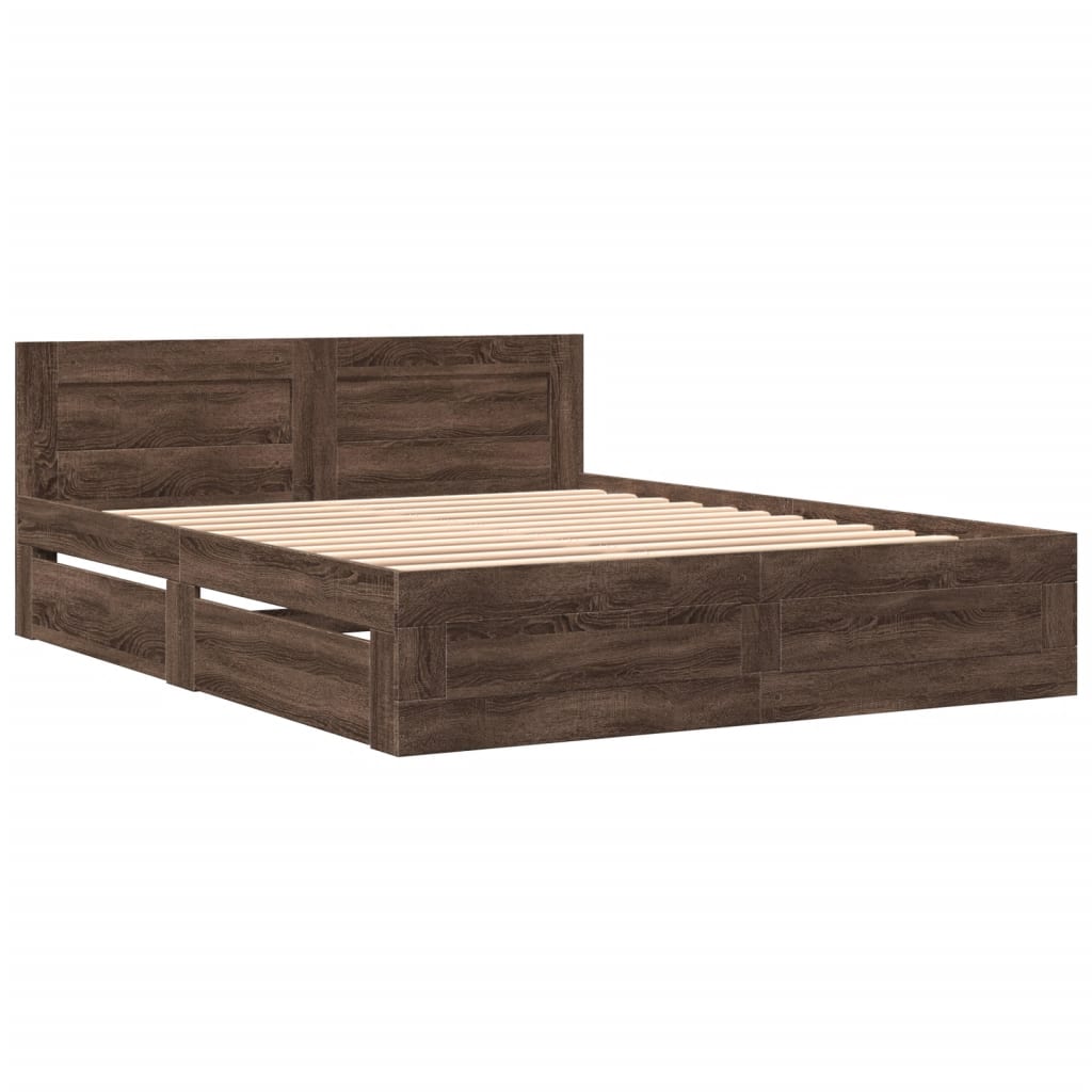 Modern Wooden Queen Size 160cm Bed Frame Base With Headboard & Storage Drawers