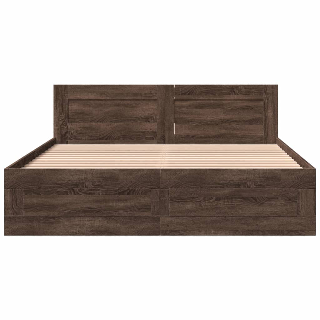Modern Wooden Queen Size 160cm Bed Frame Base With Headboard & Storage Drawers