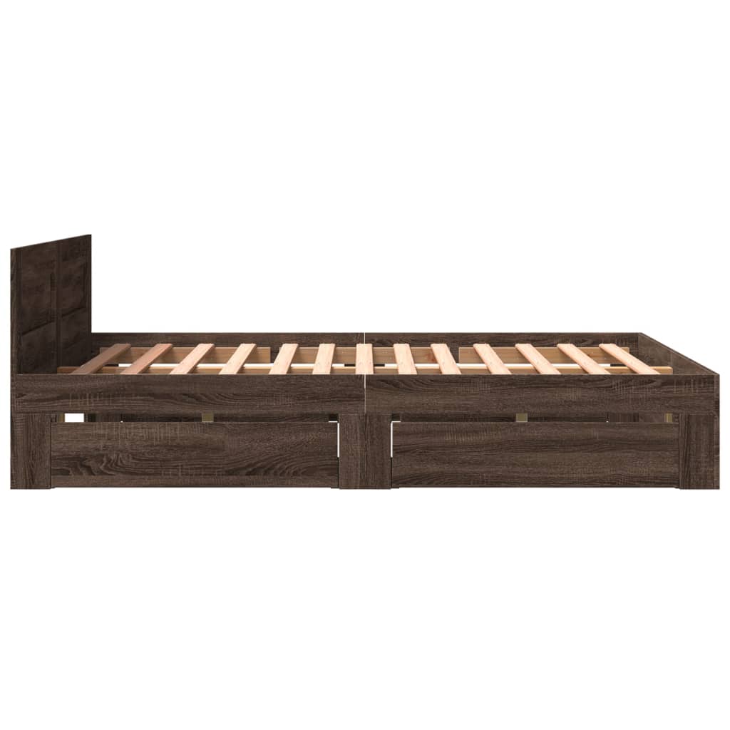 Modern Wooden Queen Size 160cm Bed Frame Base With Headboard & Storage Drawers