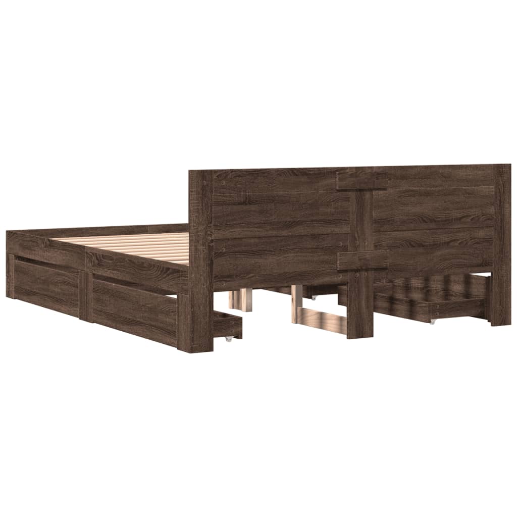 Modern Wooden Queen Size 160cm Bed Frame Base With Headboard & Storage Drawers