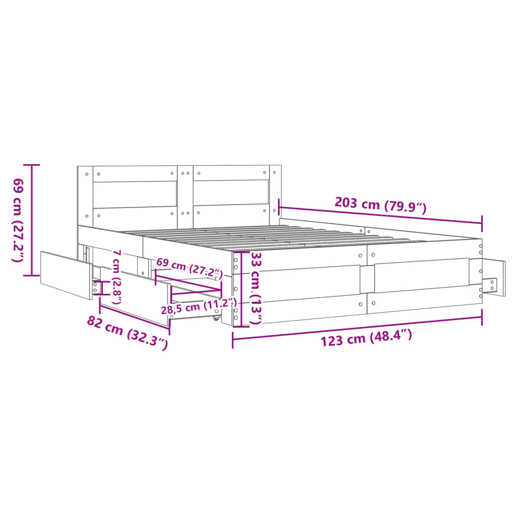 Bed Frame with Headboard without Mattress White 120x200 cm