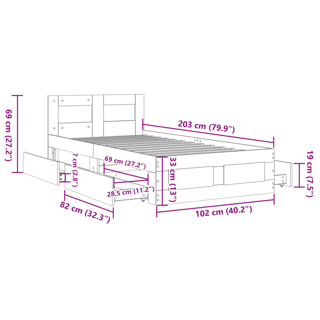Bed Frame with Headboard without Mattress Sonoma Oak 100x200 cm