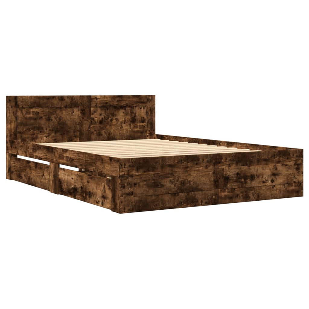 Bed Frame with Headboard without Mattress Smoked Oak 140x190 cm