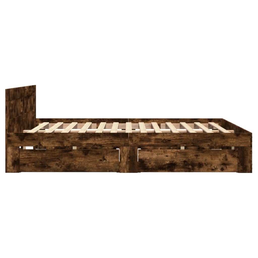 Bed Frame with Headboard without Mattress Smoked Oak 140x190 cm