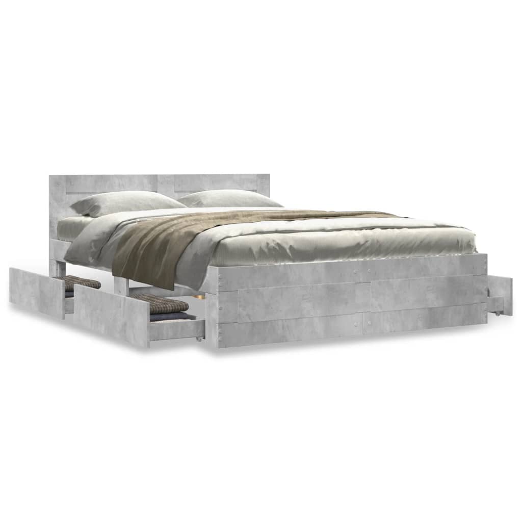 Bed Frame with Headboard without Mattress Concrete Grey 120x190 cm Small Double