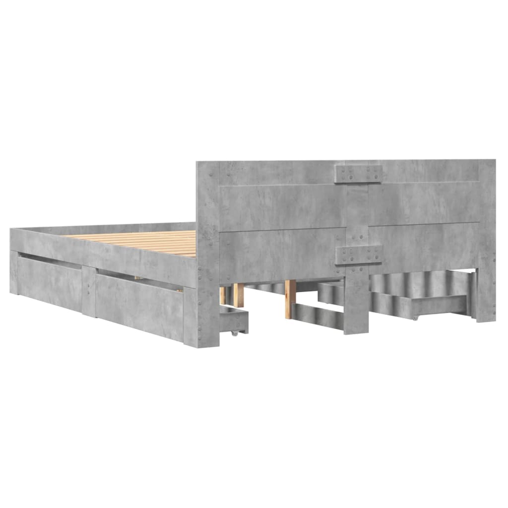 Bed Frame with Headboard without Mattress Concrete Grey 120x190 cm Small Double