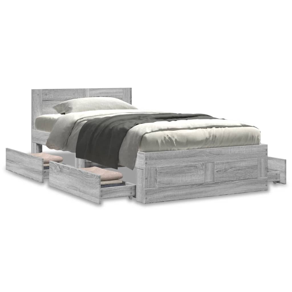 Bed Frame with Headboard without Mattress Grey Sonoma 90x190 cm Single
