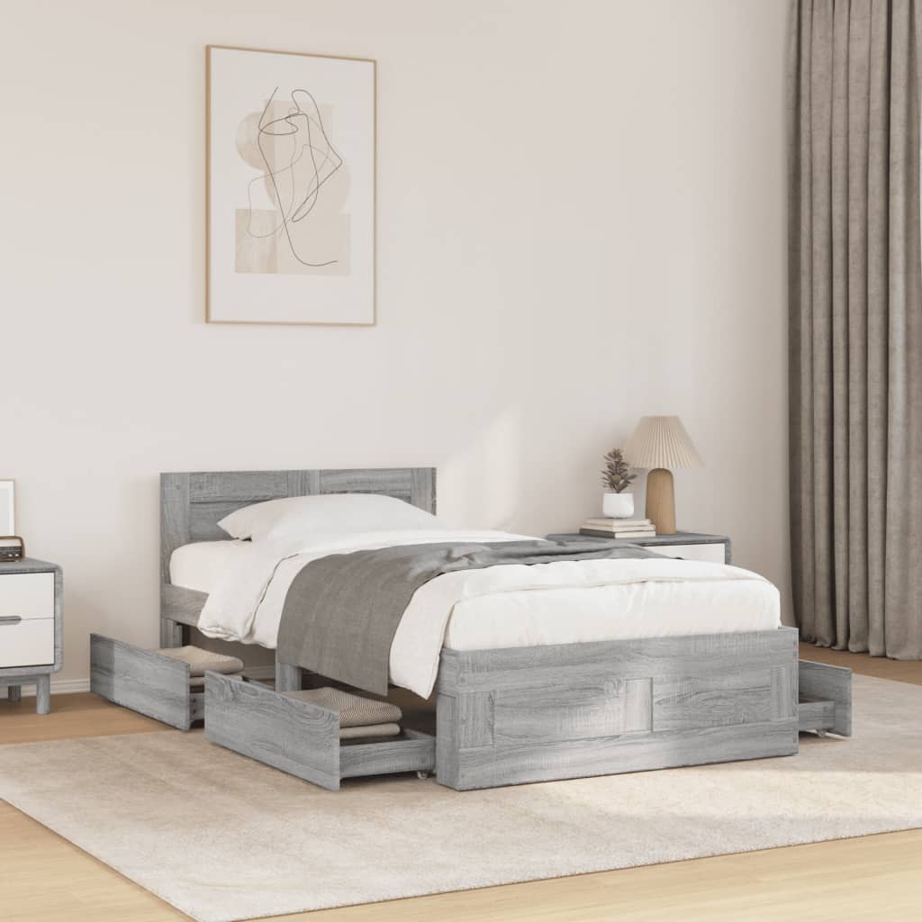 Bed Frame with Headboard without Mattress Grey Sonoma 90x190 cm Single