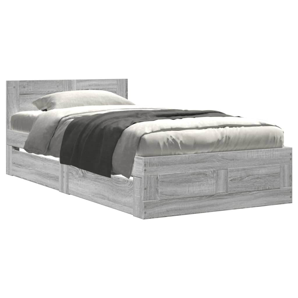 Bed Frame with Headboard without Mattress Grey Sonoma 75x190 cm Small Single