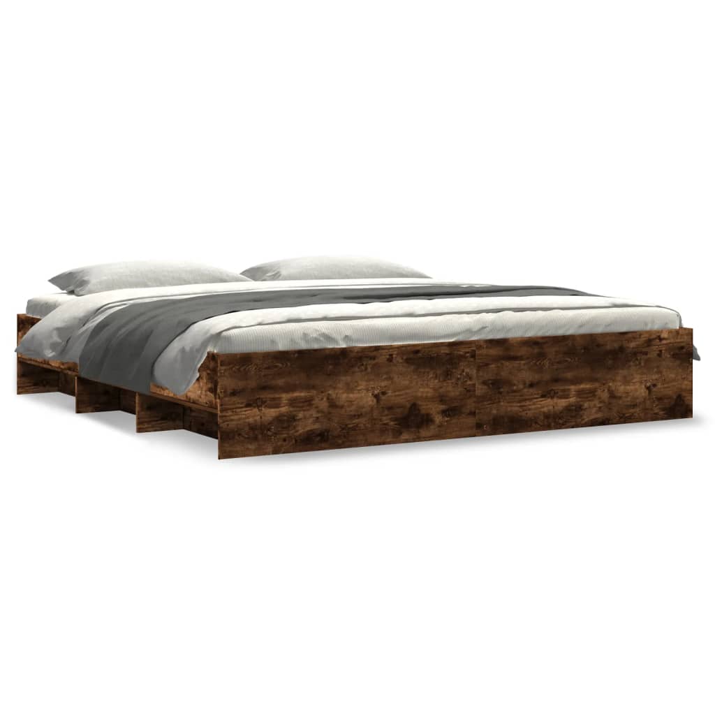 Bed Frame without Mattress Smoked Oak 200x200 cm Engineered Wood