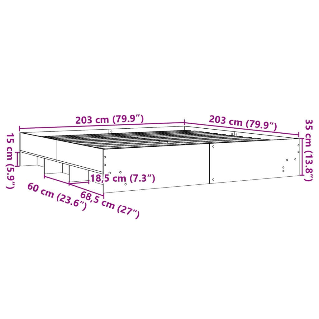 Modern Wooden Emperor Size 2m Bed Frame Base With Under Storage Space
