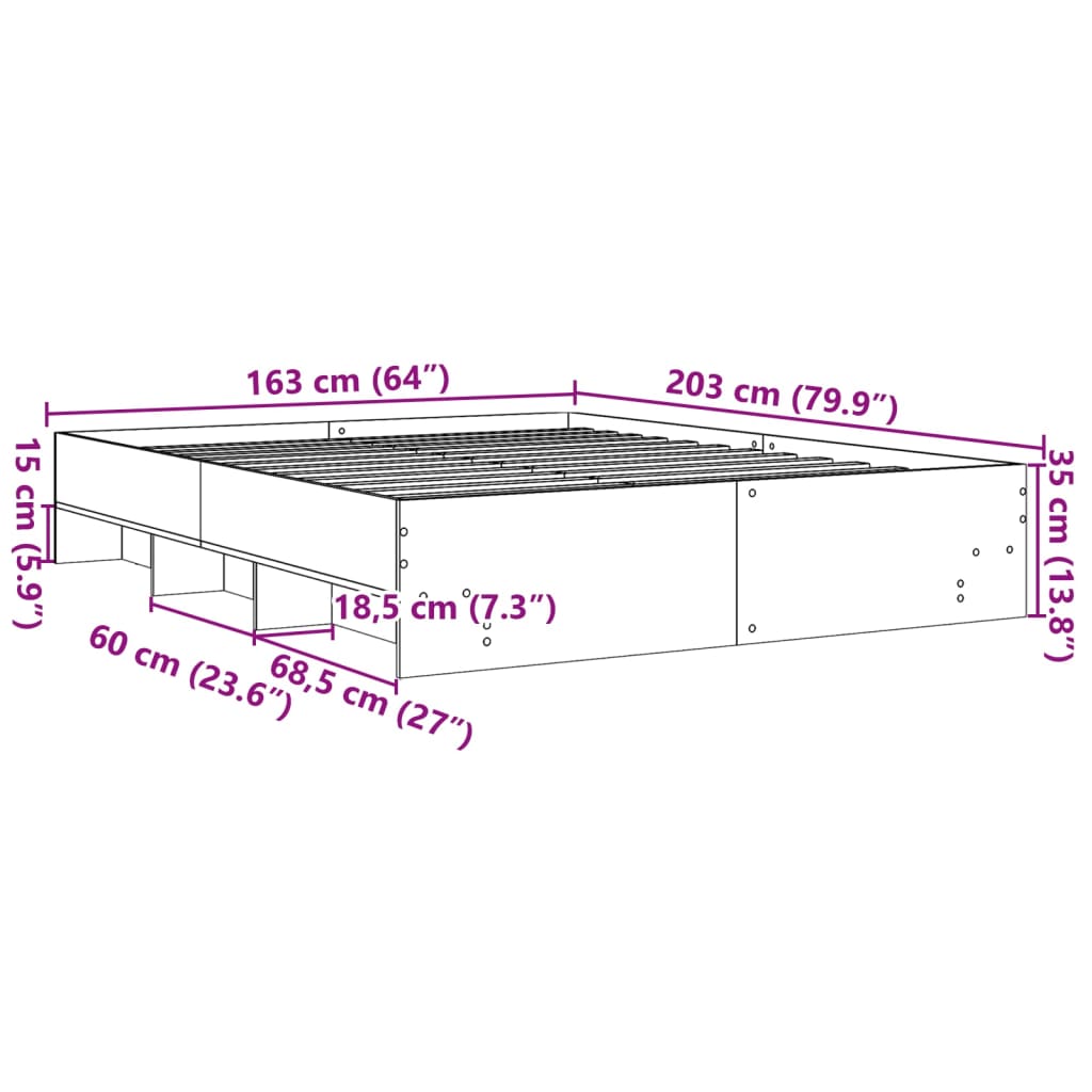 Modern Wooden Queen Size 160cm Bed Frame Base With Under Storage Space
