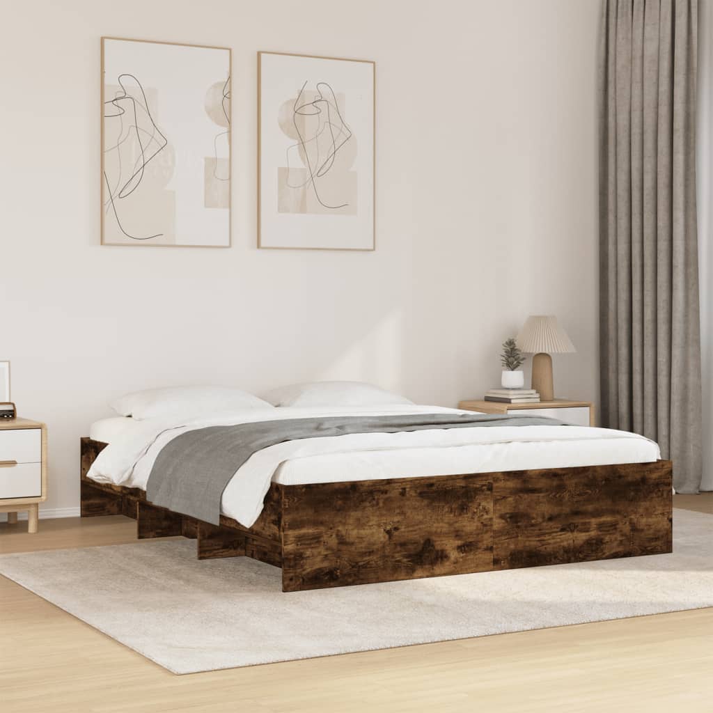 Modern Wooden Queen Size 160cm Bed Frame Base With Under Storage Space