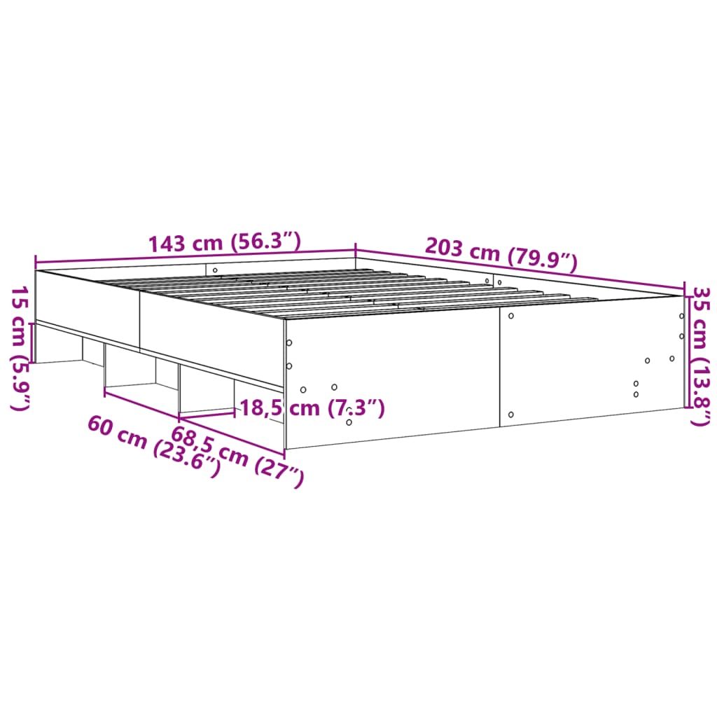 Bed Frame without Mattress Sonoma Oak 140x200 cm Engineered Wood