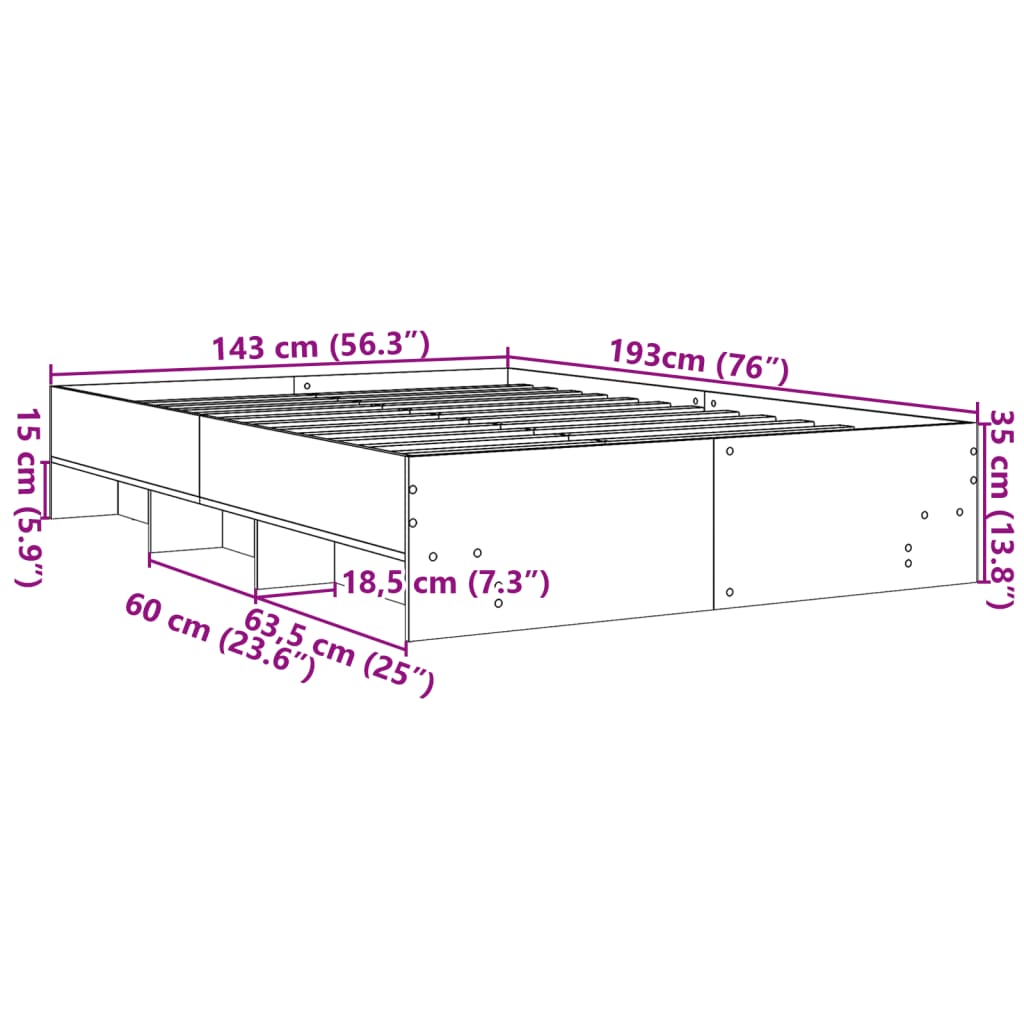 Bed Frame without Mattress Grey Sonoma 140x190 cm Engineered Wood