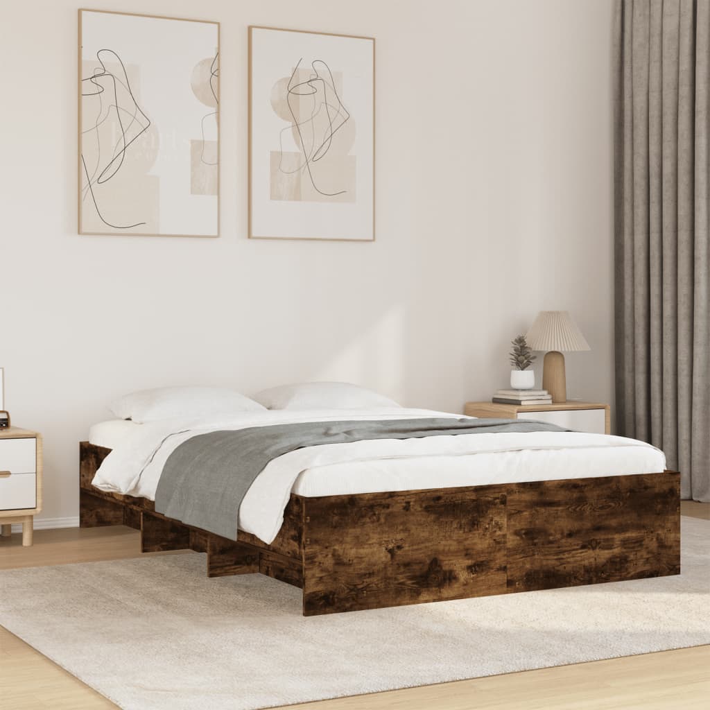 Modern Woden Double Size 135cm Bed Frame Base With Under Storage Space Wood