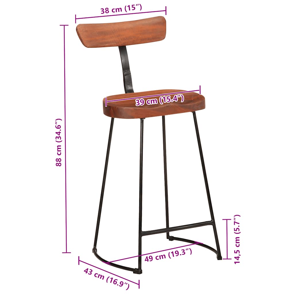 Bar Stools 2 pcs 49x43x88 cm Solid Wood Mango