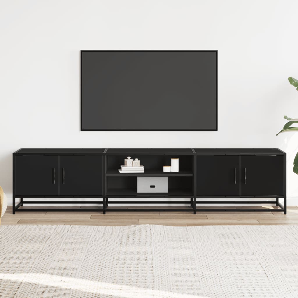 Industrial Wooden 70 Inch TV Tele Stand Unit Cabinet With 4 Doors & Open Storage