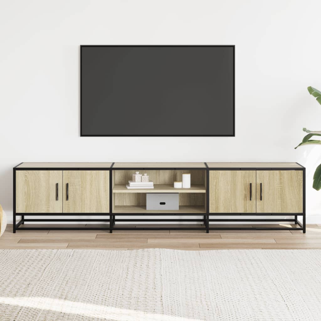 Industrial Wooden 70 Inch TV Tele Stand Unit Cabinet With 4 Doors & Open Storage