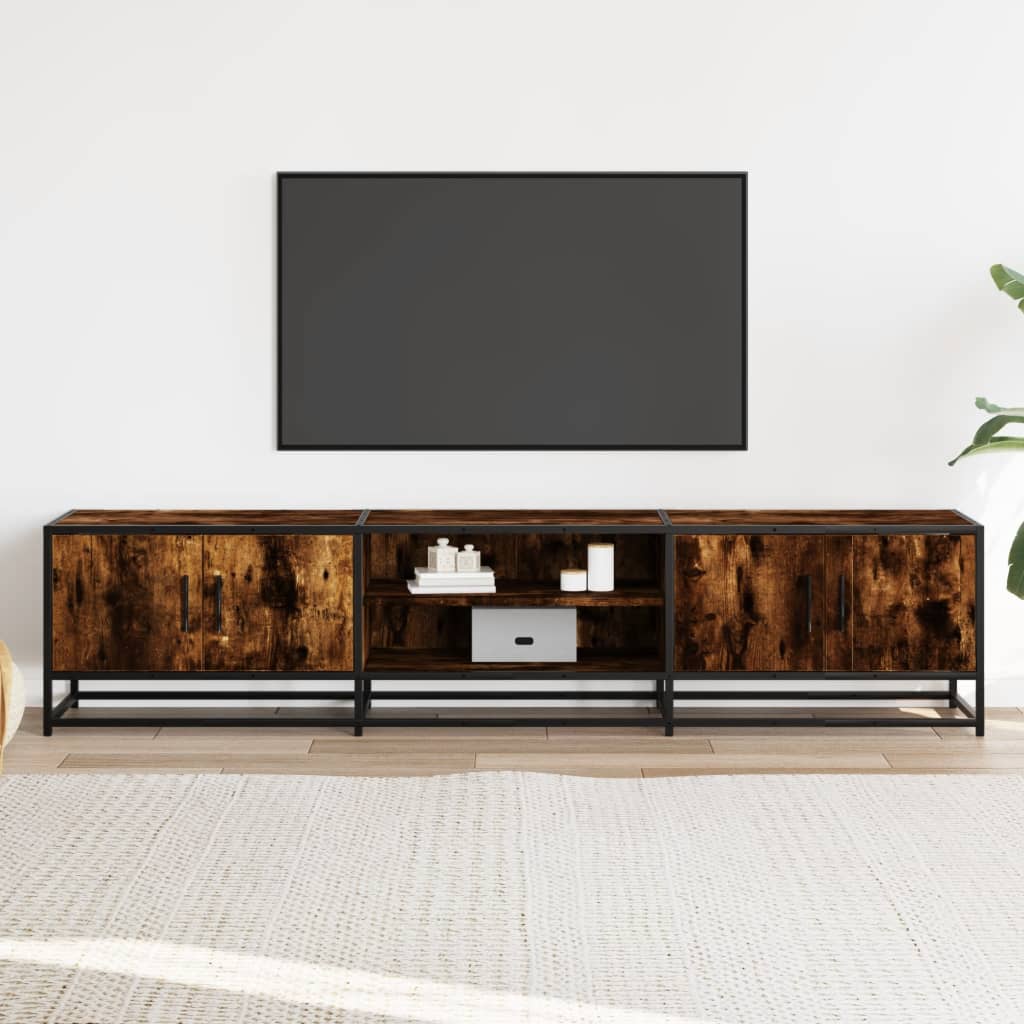 Industrial Wooden 70 Inch TV Tele Stand Unit Cabinet With 4 Doors & Open Storage