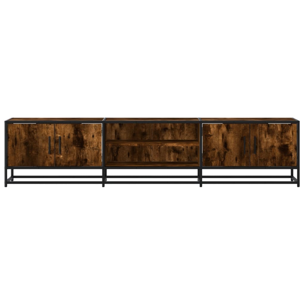 Industrial Wooden 70 Inch TV Tele Stand Unit Cabinet With 4 Doors & Open Storage