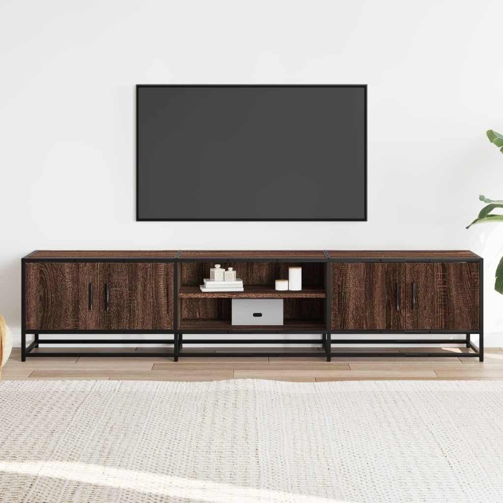 Industrial Wooden 70 Inch TV Tele Stand Unit Cabinet With 4 Doors & Open Storage