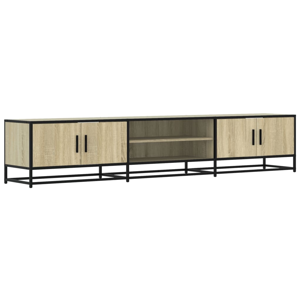 Industrial Wooden 82 Inch TV Tele Stand Unit Cabinet With Doors & Open Storage Shelf