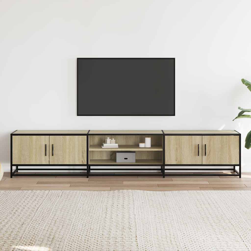 Industrial Wooden 82 Inch TV Tele Stand Unit Cabinet With Doors & Open Storage Shelf