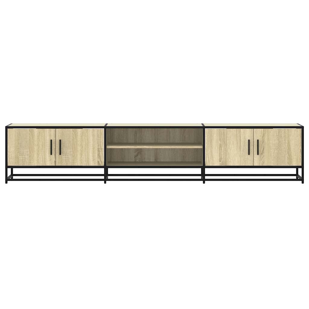Industrial Wooden 82 Inch TV Tele Stand Unit Cabinet With Doors & Open Storage Shelf