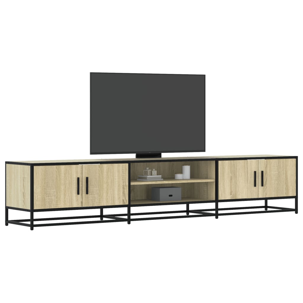Industrial Wooden 82 Inch TV Tele Stand Unit Cabinet With Doors & Open Storage Shelf