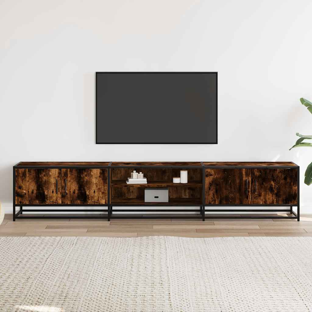 Industrial Wooden 82 Inch TV Tele Stand Unit Cabinet With Doors & Open Storage Shelf