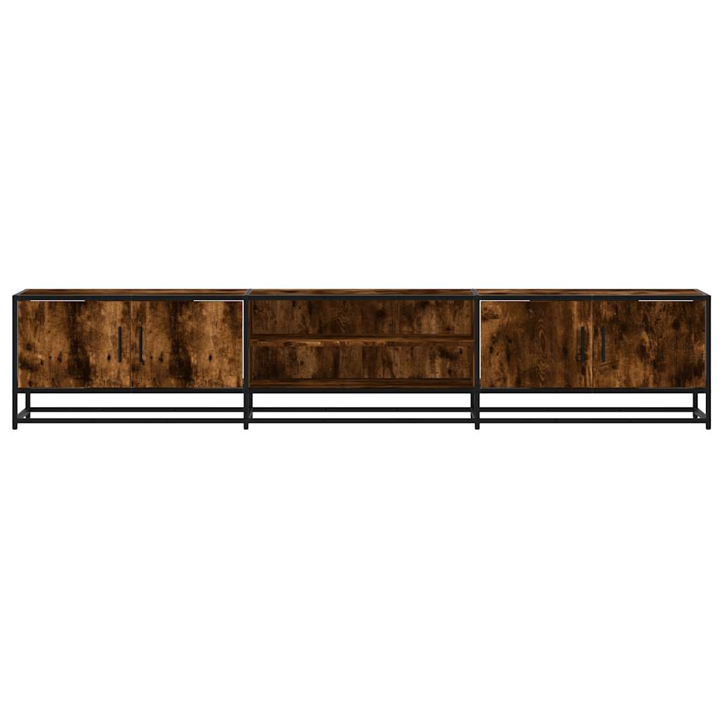 Industrial Wooden 82 Inch TV Tele Stand Unit Cabinet With Doors & Open Storage Shelf