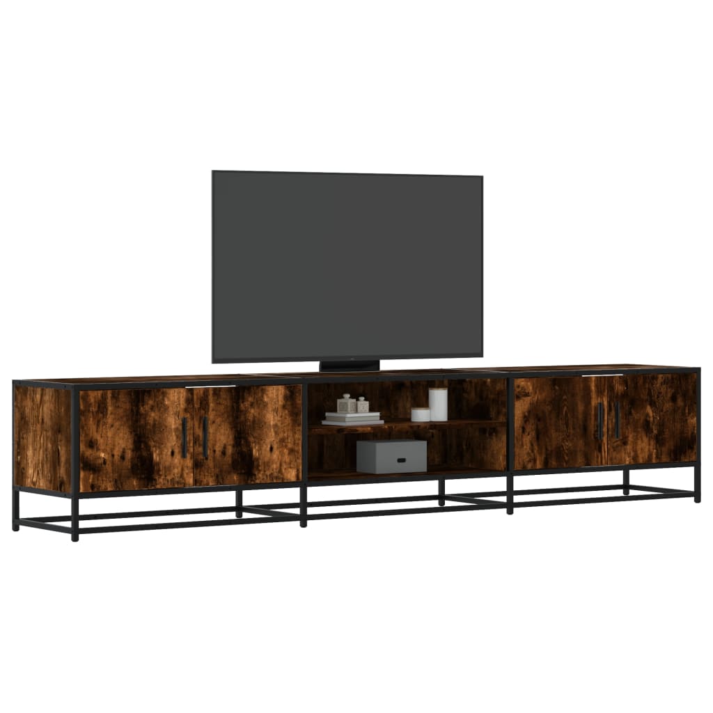 Industrial Wooden 82 Inch TV Tele Stand Unit Cabinet With Doors & Open Storage Shelf