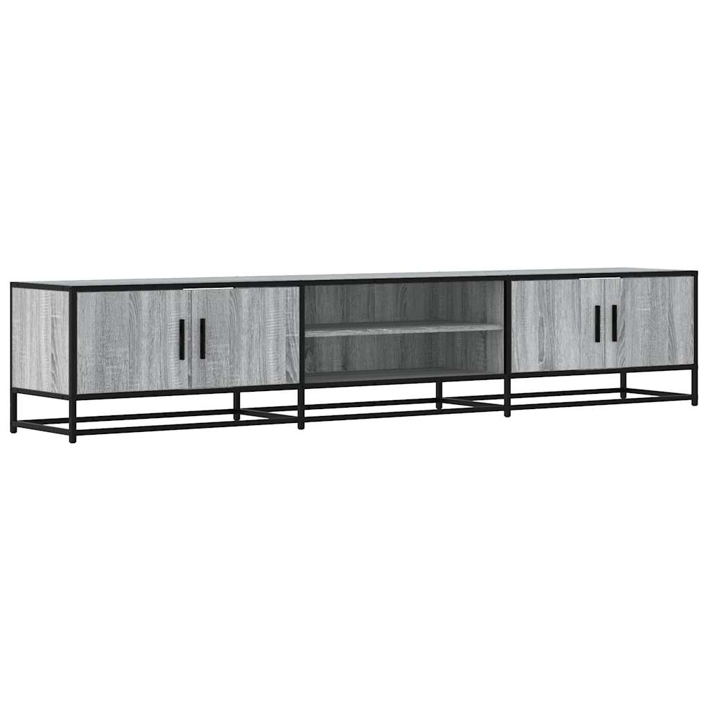 Industrial Wooden 82 Inch TV Tele Stand Unit Cabinet With Doors & Open Storage Shelf