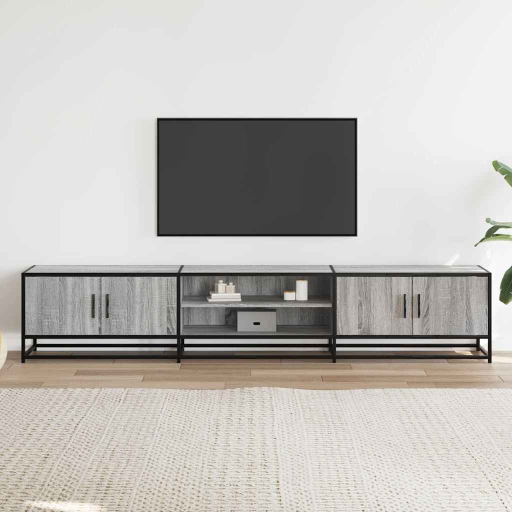 Industrial Wooden 82 Inch TV Tele Stand Unit Cabinet With Doors & Open Storage Shelf
