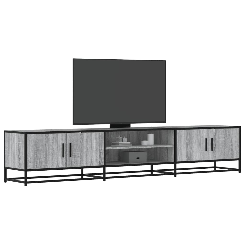 Industrial Wooden 82 Inch TV Tele Stand Unit Cabinet With Doors & Open Storage Shelf