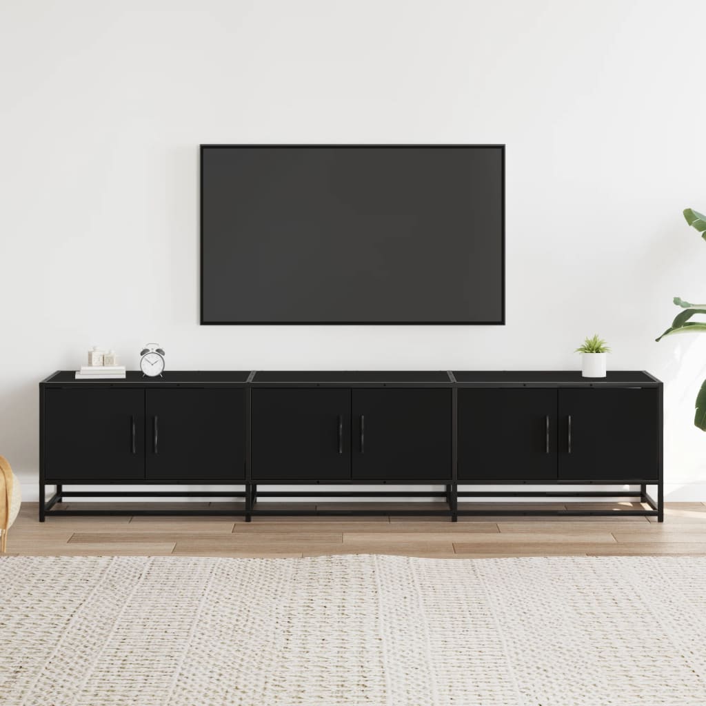 Industrial Wooden 70 Inch TV Tele Stand Unit Cabinet With 6 Doors Storage Compartments
