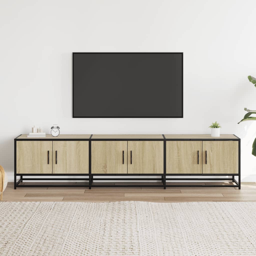 Industrial Wooden 70 Inch TV Tele Stand Unit Cabinet With 6 Doors Storage Compartments