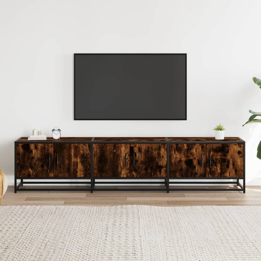 Industrial Wooden 70 Inch TV Tele Stand Unit Cabinet With 6 Doors Storage Compartments