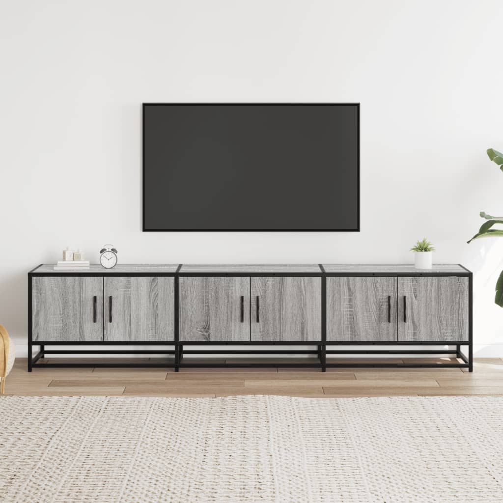 Industrial Wooden 70 Inch TV Tele Stand Unit Cabinet With 6 Doors Storage Compartments